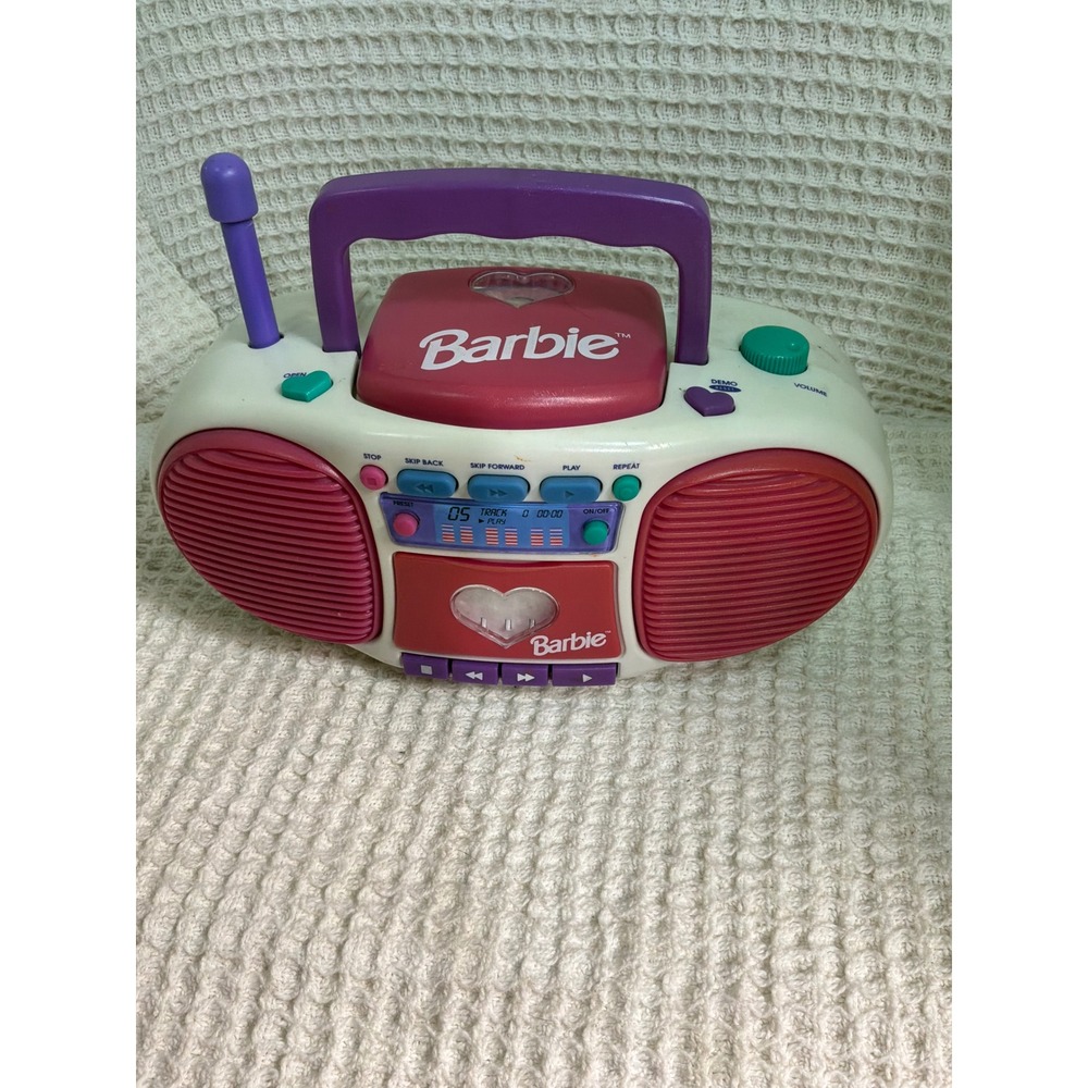 [Y2K] Girls Barbie CD Player Boombox Toy OS Pink White Purple